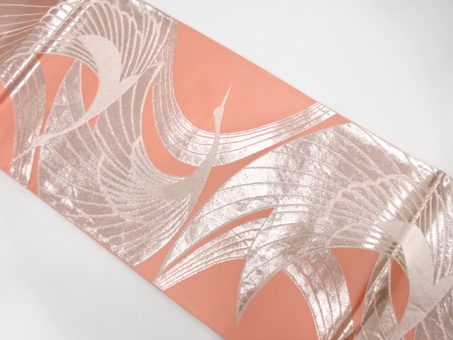 JAPANESE KIMONO / ANTIQUE FUKURO OBI / SILK / WOVEN CRANE